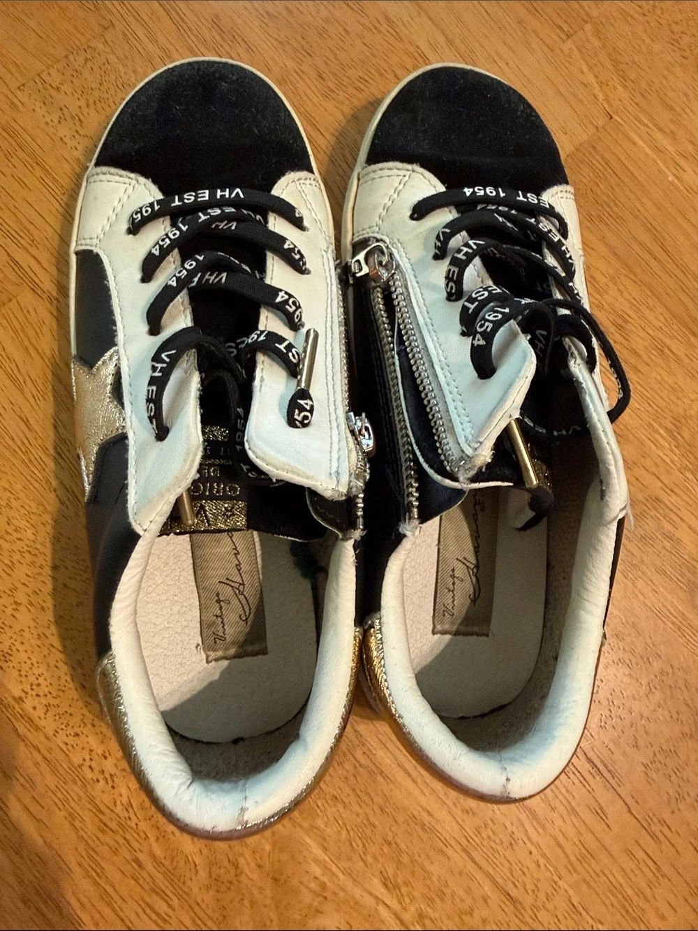 Vintage Havana Black and White Kids Sneakers with Side Zip and Branded Laces